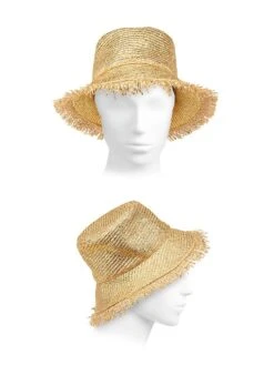 Cult Gaia Kumi Metallic Raffia Bucket Hat -Fashion Jewelry & Accessories 0400017851201 GOLD A2