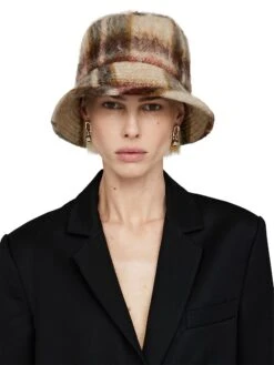 ANINE BING Cami Plaid Bucket Hat -Fashion Jewelry & Accessories 0400017887637 OATMEALPLAID A1