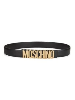MOSCHINO Logo Lettering Leather Belt