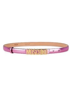 MOSCHINO Metallic Logo Leather Belt