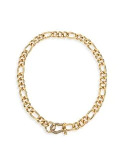 Cuffed Love 18K-Gold-Plated & Cubic Zirconia Figaro Chain Necklace