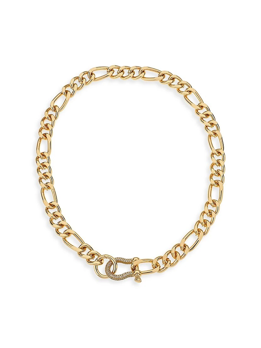 Cuffed Love 18K-Gold-Plated & Cubic Zirconia Figaro Chain Necklace 3 Cuffed Love 18K-Gold-Plated & Cubic Zirconia Figaro Chain Necklace