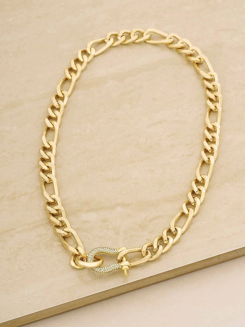 Cuffed Love 18K-Gold-Plated & Cubic Zirconia Figaro Chain Necklace 4 Cuffed Love 18K-Gold-Plated & Cubic Zirconia Figaro Chain Necklace - Image 2
