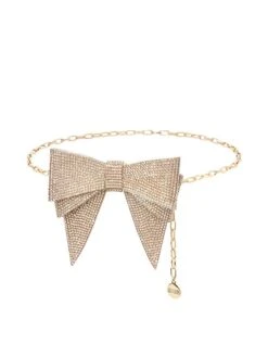 Crystal-Embellished Bow Chain Belt