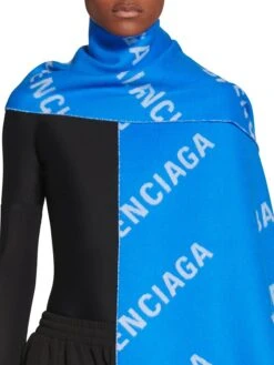Balenciaga Allover Logo Macro Scarf -Fashion Jewelry & Accessories 0400018097212 ELECTRICBLUE A1