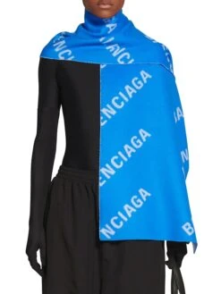 Balenciaga Allover Logo Macro Scarf -Fashion Jewelry & Accessories 0400018097212 ELECTRICBLUE A4