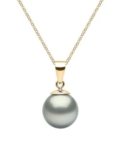 14K Yellow Gold & 9-10MM Grey Tahitian Pearl Pendant Necklace