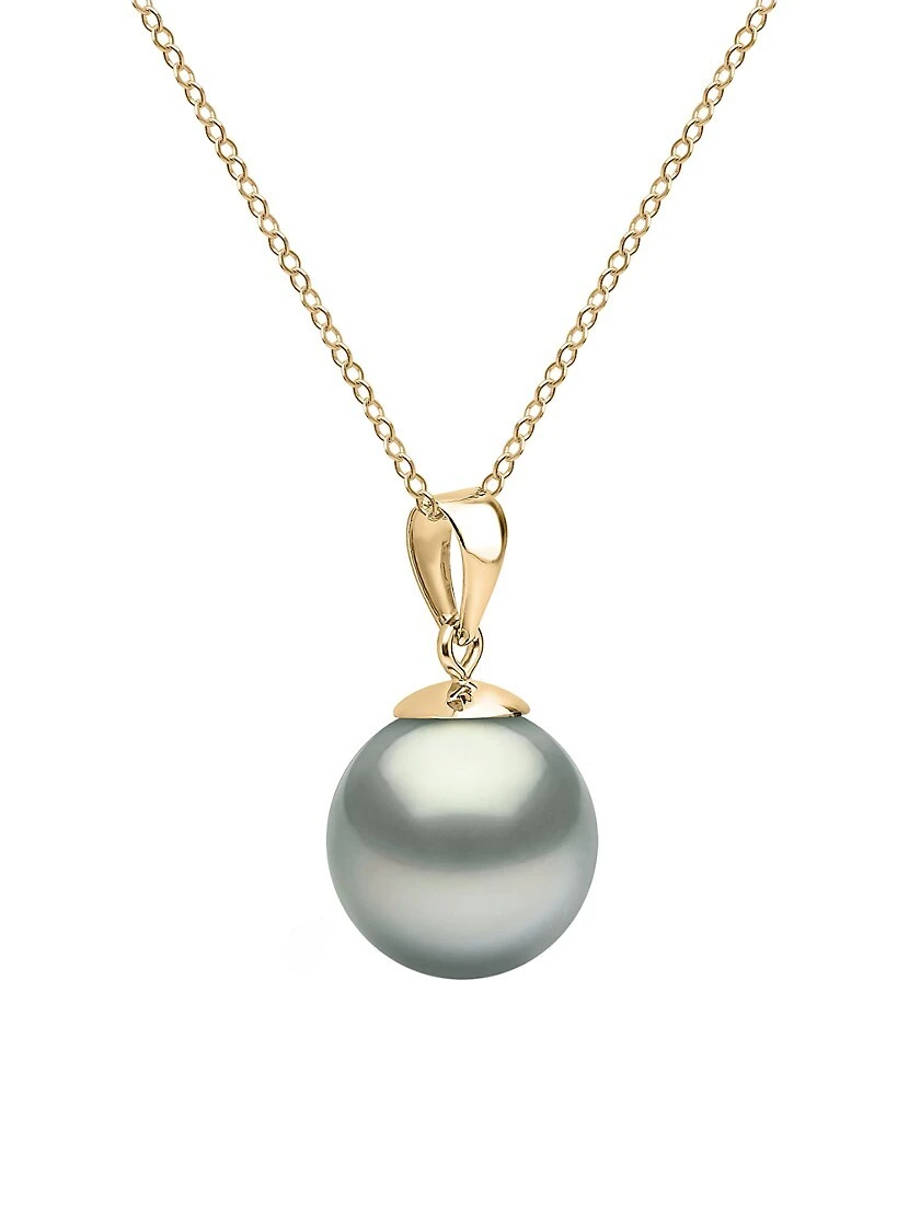 14K Yellow Gold & 9-10MM Grey Tahitian Pearl Pendant Necklace 5 14K Yellow Gold & 9-10MM Grey Tahitian Pearl Pendant Necklace - Image 3