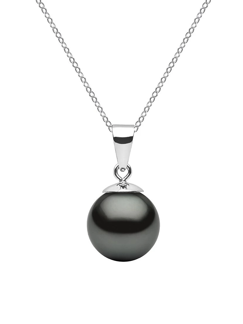 14K White Gold & 9-10MM Tahitian Pearl Pendant Necklace 3 14K White Gold & 9-10MM Tahitian Pearl Pendant Necklace
