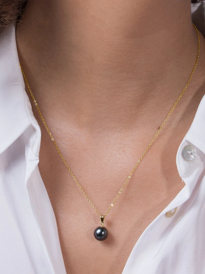 14K White Gold & 9-10MM Tahitian Pearl Pendant Necklace 4 14K White Gold & 9-10MM Tahitian Pearl Pendant Necklace - Image 2