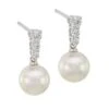 Morning Dew 18K White Gold, 0.26 TCW Diamond & 7.5MM Cultured Akoya Pearl Drop Earrings -Fashion Jewelry & Accessories 0400018117866 WHITE