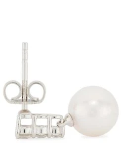 Morning Dew 18K White Gold, 0.26 TCW Diamond & 7.5MM Cultured Akoya Pearl Drop Earrings -Fashion Jewelry & Accessories 0400018117866 WHITE A2