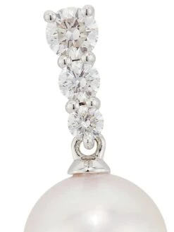 Morning Dew 18K White Gold, 0.26 TCW Diamond & 7.5MM Cultured Akoya Pearl Drop Earrings -Fashion Jewelry & Accessories 0400018117866 WHITE A3