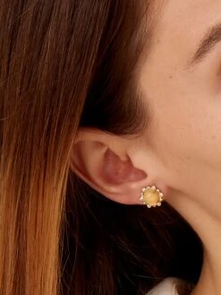 Mogul 18K Yellow Gold, Ethiopian Opal, & 0.25 TCW Diamond Hexagonal Stud Earrings -Fashion Jewelry & Accessories 0400018138302 YELLOW A1