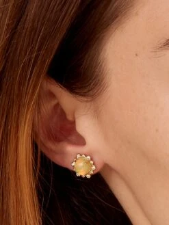 Mogul 18K Yellow Gold, Ethiopian Opal, & 0.25 TCW Diamond Hexagonal Stud Earrings -Fashion Jewelry & Accessories 0400018138302 YELLOW A2