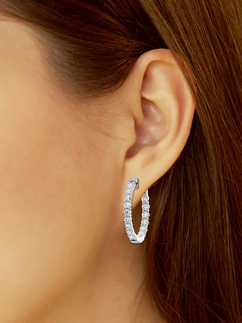 14K White Gold & 4 TCW Diamond Inside-Out Hoop Earrings 4 14K White Gold & 4 TCW Diamond Inside-Out Hoop Earrings - Image 2