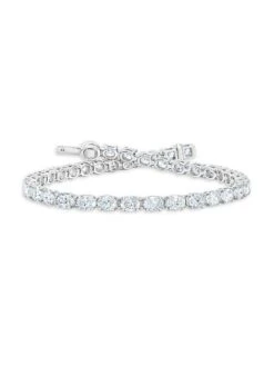 14K White Gold & 7.5 TCW Oval Natural Diamond Tennis Bracelet