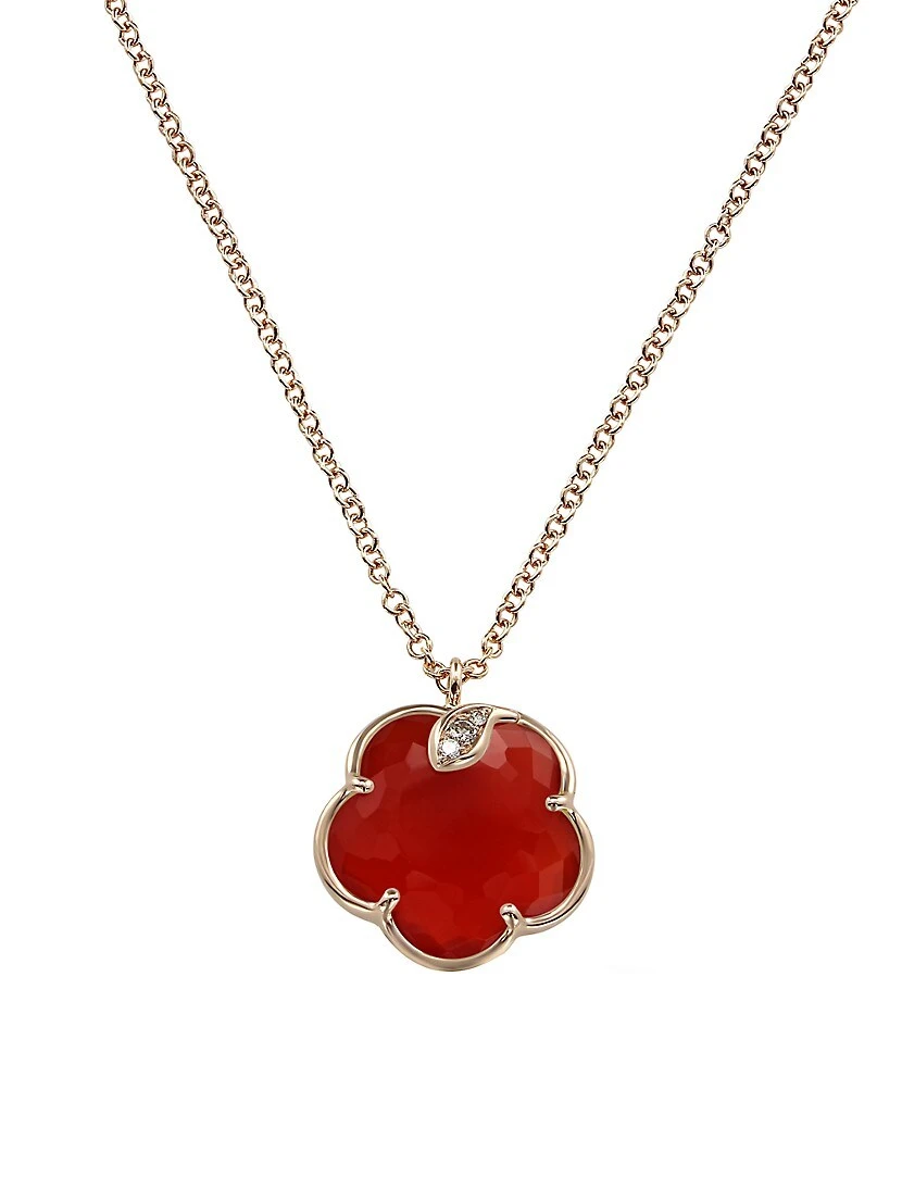 Petit Joli 18K Rose Gold, Carnelian, & 0.04 TCW Diamond Flower Pendant Necklace 3 Petit Joli 18K Rose Gold, Carnelian, & 0.04 TCW Diamond Flower Pendant Necklace
