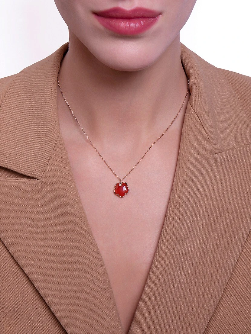 Petit Joli 18K Rose Gold, Carnelian, & 0.04 TCW Diamond Flower Pendant Necklace 4 Petit Joli 18K Rose Gold, Carnelian, & 0.04 TCW Diamond Flower Pendant Necklace - Image 2