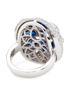 6.01 CTW Diamond And Blue Sapphire Cocktail Ring In 18kt White Gold -Fashion Jewelry & Accessories 0400018193061 NOCOLOR A2