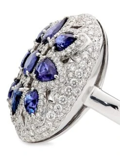 6.01 CTW Diamond And Blue Sapphire Cocktail Ring In 18kt White Gold -Fashion Jewelry & Accessories 0400018193061 NOCOLOR A3