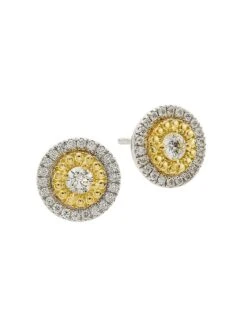 Siena 18K White Gold, Yellow Gold & 0.69 TCW Diamond Dot Earrings