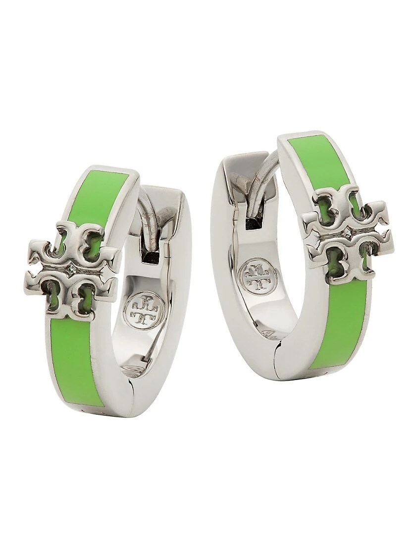 Tory Burch Kira Silver-Plated & Enamel Huggie Hoop Earrings 3 Tory Burch Kira Silver-Plated & Enamel Huggie Hoop Earrings