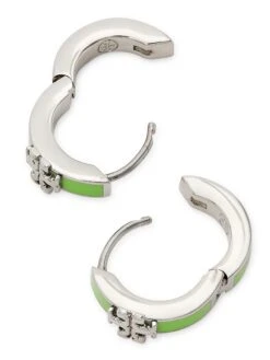 Tory Burch Kira Silver-Plated & Enamel Huggie Hoop Earrings 8 Tory Burch Kira Silver-Plated & Enamel Huggie Hoop Earrings -Fashion Jewelry & Accessories 0400018340598 SILVERFOLIAGE A2