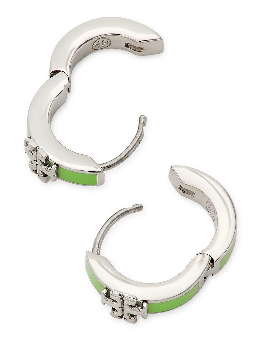 Tory Burch Kira Silver-Plated & Enamel Huggie Hoop Earrings 5 Tory Burch Kira Silver-Plated & Enamel Huggie Hoop Earrings - Image 3