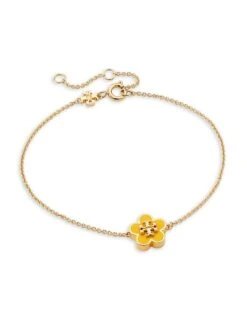 Tory Burch Kira 18K-Gold-Plated & Enamel Flower Charm Bracelet