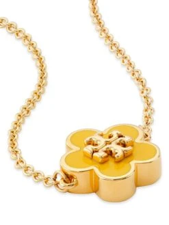 Tory Burch Kira 18K-Gold-Plated & Enamel Flower Charm Bracelet -Fashion Jewelry & Accessories 0400018340635 YELLOWGOLD A3