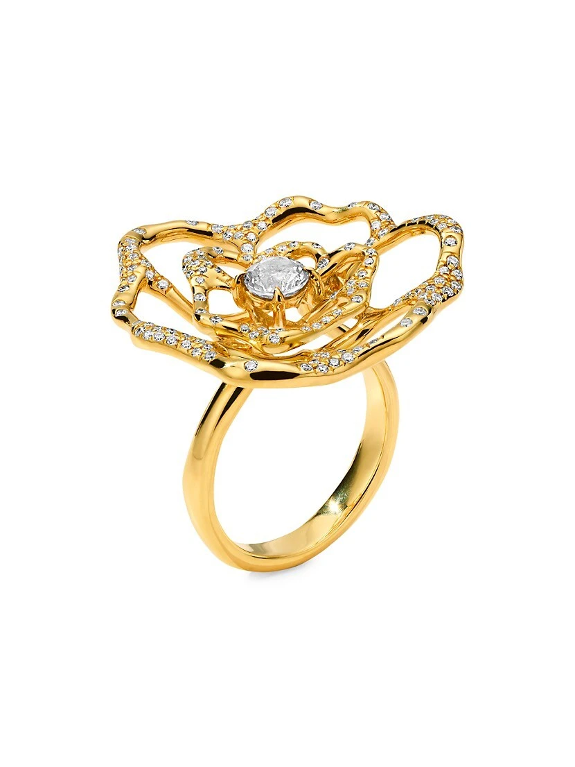 Stardust 18K Yellow Gold & 0.53 TCW Diamond Large Flower Ring 4 Stardust 18K Yellow Gold & 0.53 TCW Diamond Large Flower Ring - Image 2