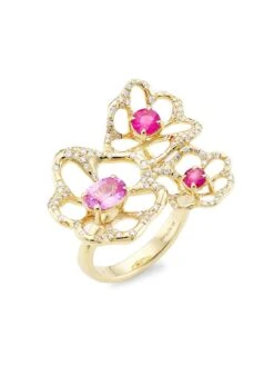 Stardust Drizzle 18K Gold, Diamond & Pink Sapphire Floral Ring
