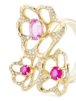 Stardust Drizzle 18K Gold, Diamond & Pink Sapphire Floral Ring -Fashion Jewelry & Accessories 0400018371592 YELLOWGOLD A3