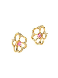 Stardust 18K Yellow Gold, 0.4 TCW Diamond & Pink Sapphire Stud Earrings -Fashion Jewelry & Accessories 0400018396202 YELLOWGOLD A1