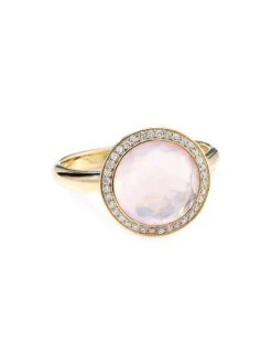 Lollitini 18K Green Gold, Rose Quartz & 0.18 TCW Diamonds Ring