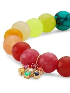 14K Yellow Gold & Multi-Gemstone Beaded Stretch Bracelet -Fashion Jewelry & Accessories 0400018412968 RAINBOW A3