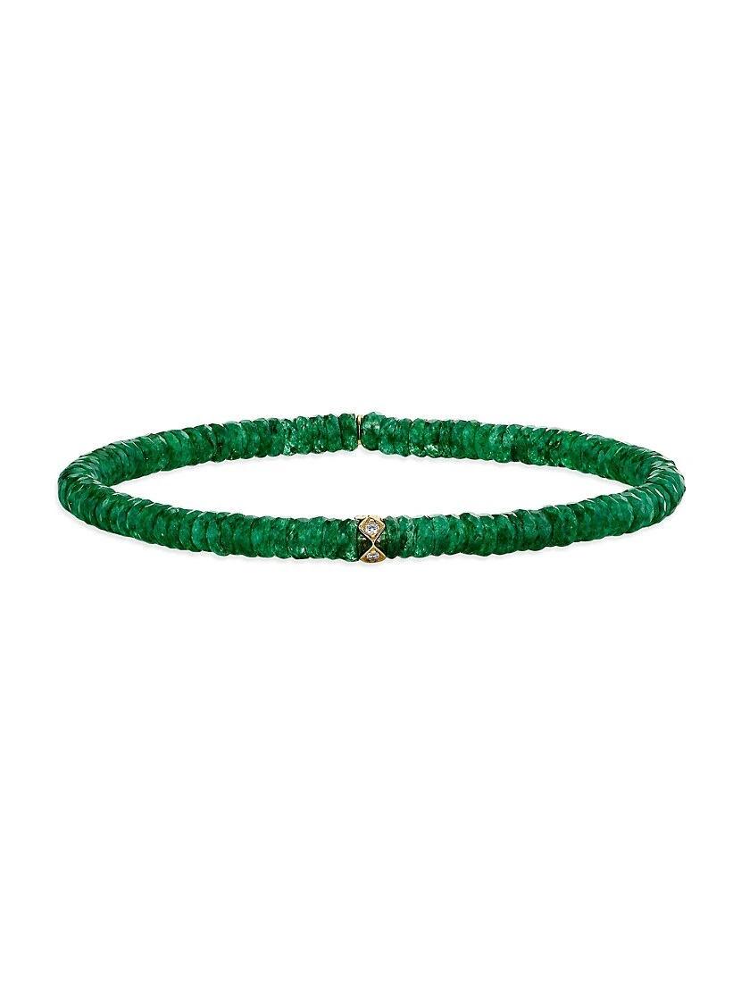 14K Gold, Diamond & Green Aventurine Bracelet 3 14K Gold, Diamond & Green Aventurine Bracelet
