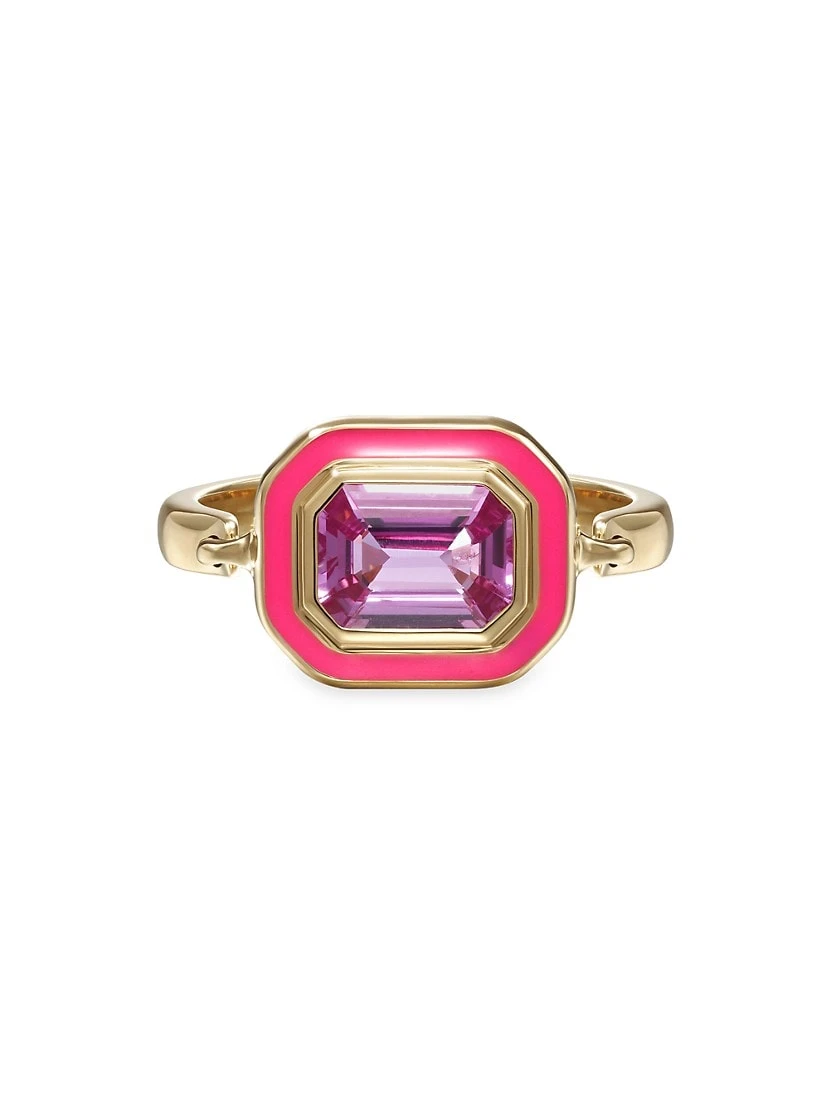 Lenox 18K Yellow Gold, Enamel & Pink Sapphire Ring 3 Lenox 18K Yellow Gold, Enamel & Pink Sapphire Ring