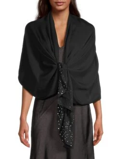 Georgette Silk Embellished Shawl -Fashion Jewelry & Accessories 0400018442483 BLACK A1