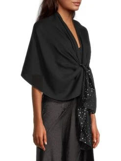 Georgette Silk Embellished Shawl -Fashion Jewelry & Accessories 0400018442483 BLACK A2