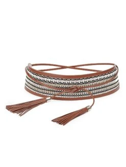 Obi Nappa Leather & Stripe Raffia Belt
