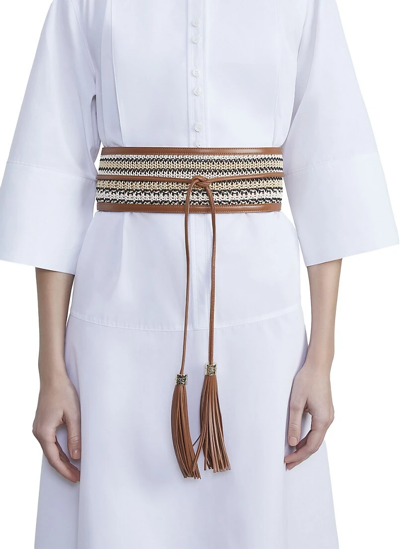 Obi Nappa Leather & Stripe Raffia Belt 4 Obi Nappa Leather & Stripe Raffia Belt - Image 2