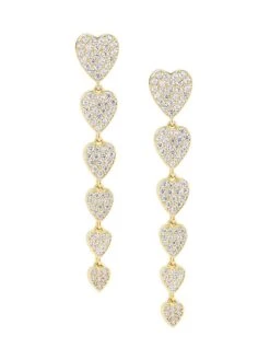 Real Love 18K-Gold-Plated & Cubic Zirconia Heart Drop Earrings