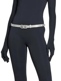 Balenciaga BB Hourglass Thin Belt With Rhinestones -Fashion Jewelry & Accessories 0400018511255 SMOKEDGREY A1