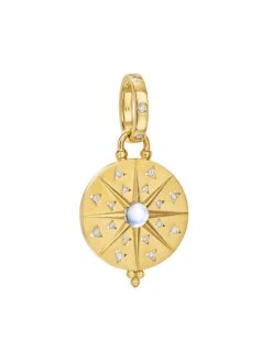 Celestial Sole Mandala Small 18K Yellow Gold, Blue Moonstone & 0.17 TCW Diamond Pendant