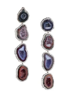 14K White Gold, Silver, Geode & 2.59 TCW Diamond Drop Earrings