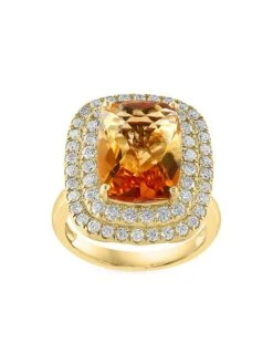 14K Yellow Gold, Citrine & 1.09 TCW Diamond Halo Ring