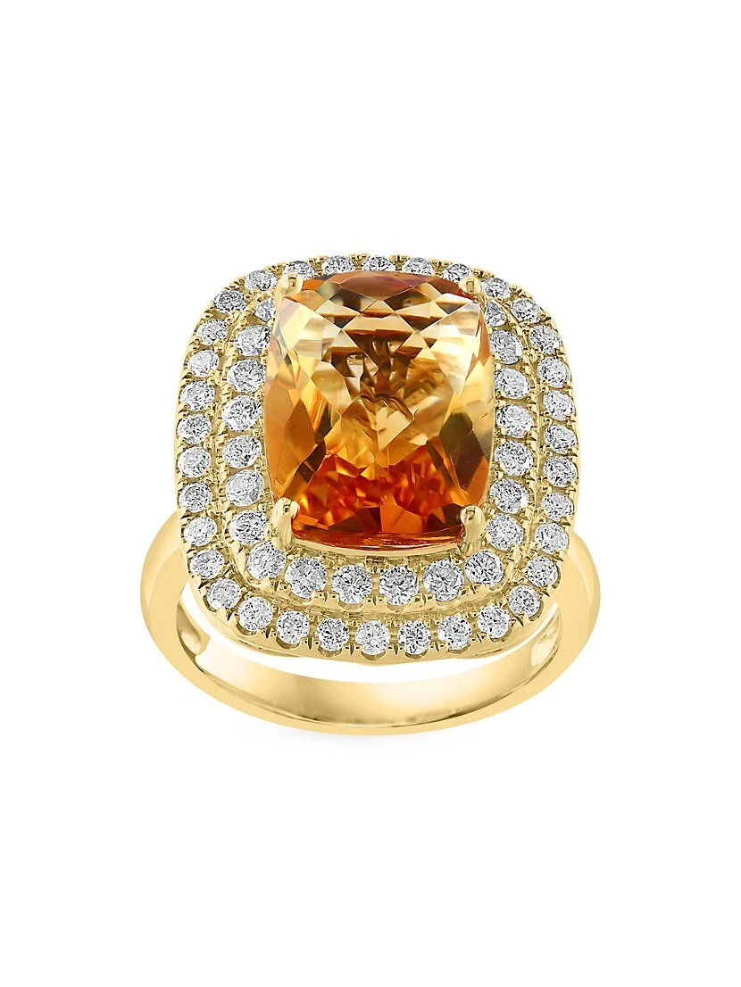 14K Yellow Gold, Citrine & 1.09 TCW Diamond Halo Ring 3 14K Yellow Gold, Citrine & 1.09 TCW Diamond Halo Ring