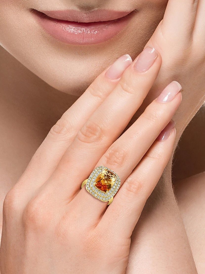 14K Yellow Gold, Citrine & 1.09 TCW Diamond Halo Ring 5 14K Yellow Gold, Citrine & 1.09 TCW Diamond Halo Ring - Image 3